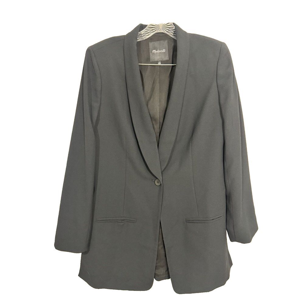 Madewell Relaxed Black Softdrape Boyfriend‎ Blazer Long Line Jacket 10